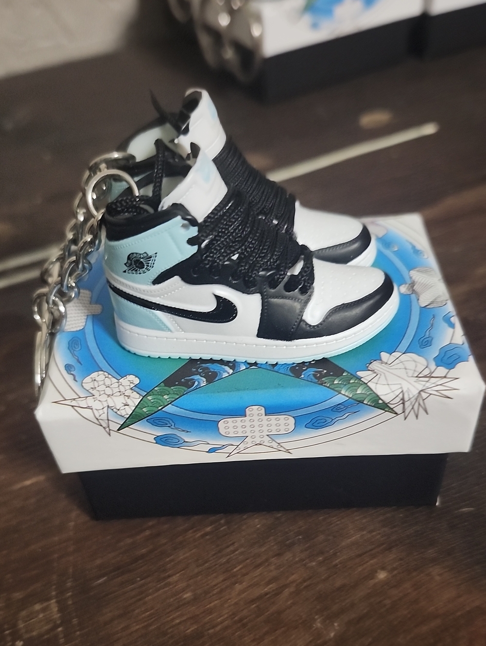 Nike Mini AJ1 Keychain - White, Black & Light Blue